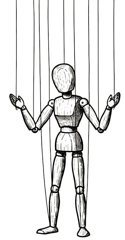 Grabado antiguo de una marioneta para representar al fantoche